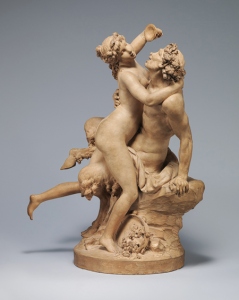 Clodion, Nymph and Satyr Carousing (also known as The Intoxication of Wine), 18th century (ca. 1780–90), terracotta, in the Metropolitan Museum of Art, photo from the Met's website