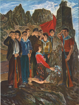 Edison Gjergjo, Lavdi Deshmoreve, no date [before 1969], oil on canvas