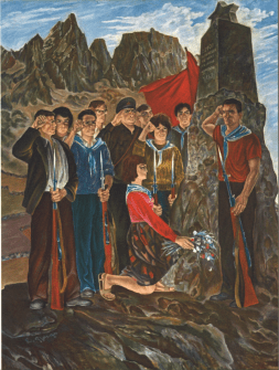 Edison Gjergjo, Lavdi Deshmoreve, no date [before 1969], oil on canvas