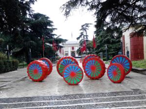 Sead Kazanxhiu, 8 për 8 Prillin [8 for the 8th of April], 2013, installation at the entrance to Albanian Parliament. Copyright Sead Kazanxhiu. Image courtesy of the artist.